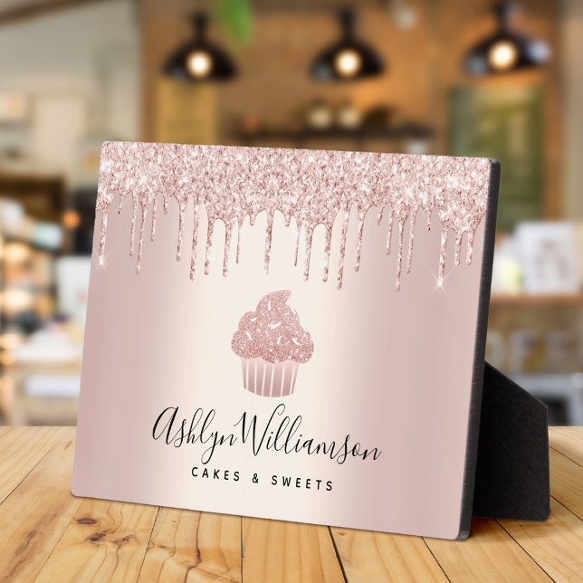 Rose Gold Cupcake Glitter Drips Pastry Bakery Chef Plaque (Creator Uploaded)