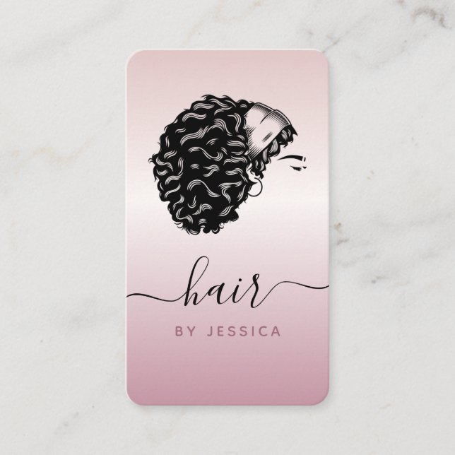 Rose Gold Curly Afro Hair Hairstylist Beauty Salon Business Card (Front)