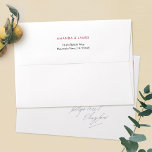 Rose Gold Custom 5 x 7 Wedding Return Address Envelope<br><div class="desc">These white pre-addressed 5 x 7 wedding invitation envelopes are easy to customize with your details. We've placed your return address on the flap in dark gray with your names in rose gold, but you can easily change the text color to suit your style. In that case, you might see...</div>