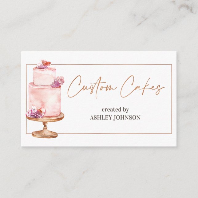Rose Gold Custom Cakes 9 cm x 5.5 cm Business Card (Front)