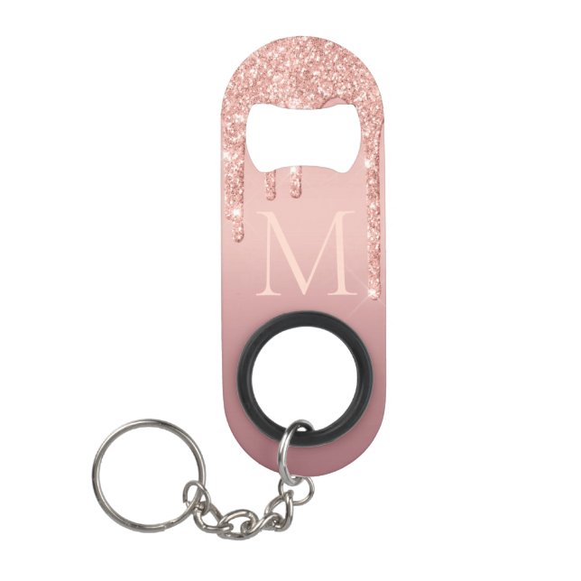 Rose Gold Custom Letter Keychain Bottle Opener (Front)
