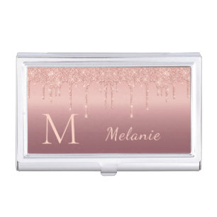 Rose Gold Custom Letter Name Business Card Case
