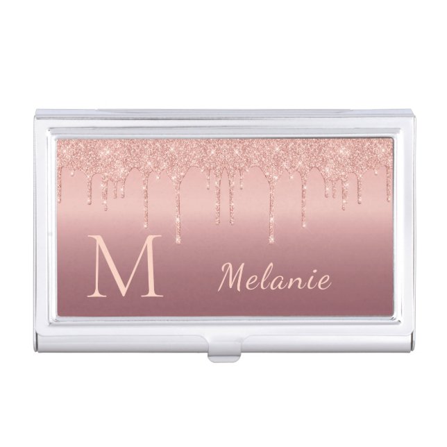 Rose Gold Custom Letter Name Business Card Case (Front)
