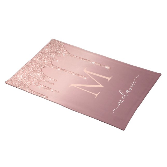 Rose Gold Custom Letter Name Cloth Placemat (On Table)