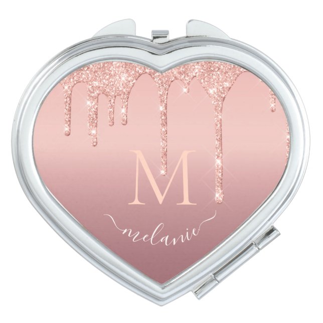Rose Gold Custom Letter Name Compact Mirror (Front)
