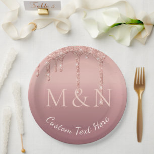 Rose Gold Custom Letters Text Name Paper Plates