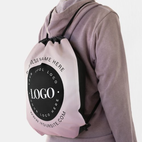 Rose Gold Custom Logo Text Company Business Brand Drawstring Bag