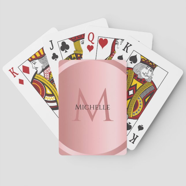 Rose Gold Custom Monogram Elegant Modern Template Poker Cards (Back)