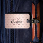 Rose gold custom monogram initials name luggage tag<br><div class="desc">A rose gold faux metallic looking background.  Personalize and add a name,  your monogram initials. Your monogram initials as pattern on the front. Your contact information on the back.</div>