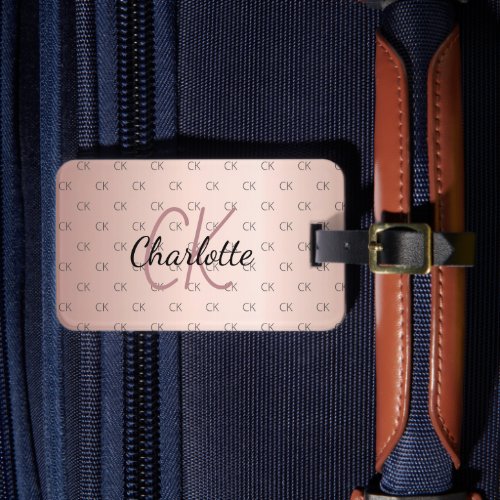 Rose gold custom monogram initials name luggage tag