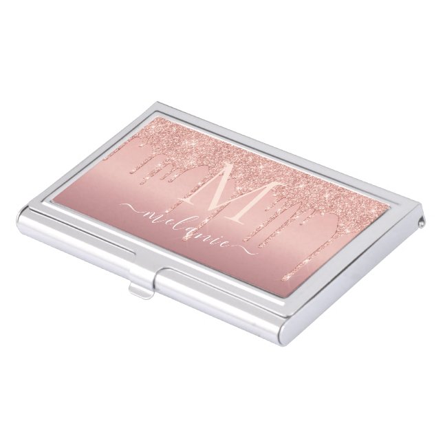Rose Gold Custom Name Letter Business Card Case (Front)