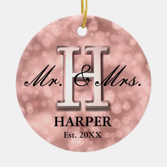 Rose Gold Custom Newlywed Ceramic Ornament (Front)