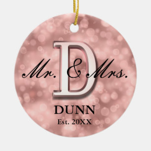 Rose Gold Custom Newlywed Ceramic Ornament