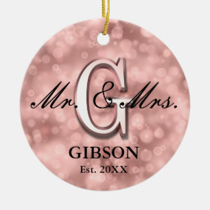 Rose Gold Custom Newlywed Ceramic Ornament