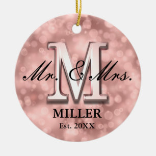 Rose Gold Custom Newlywed Ceramic Ornament