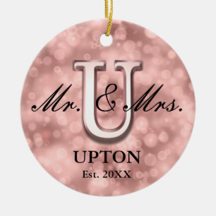 Rose Gold Custom Newlywed Ceramic Ornament
