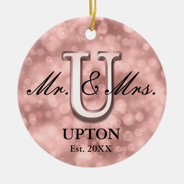 Rose Gold Custom Newlywed Ceramic Ornament (Front)