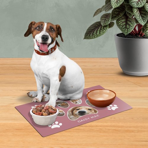 Rose Gold Custom Paw Print Name Photo Collage Placemat