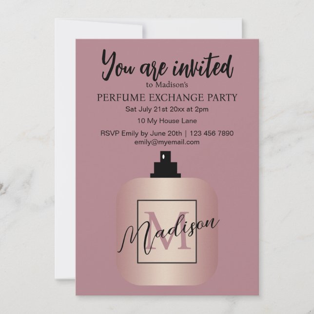 Rose Gold Custom Perfume Exchange Party Invitation (Front)