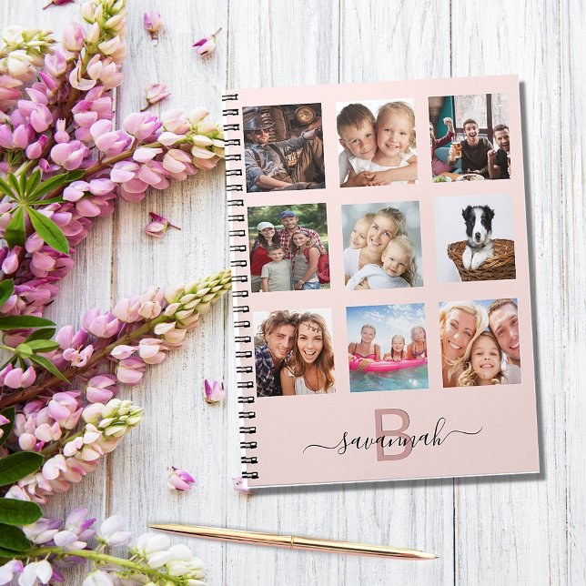 Rose gold Custom photo collage monogram pink Notebook (Creator Uploaded)