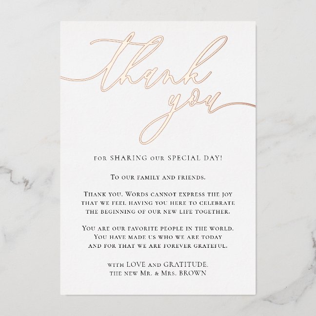 Rose Gold Custom Photo Thank You Foil Holiday Card