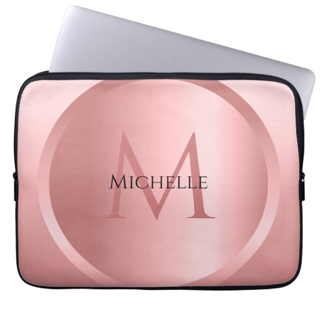 Rose Gold Custom Template Elegant Monogram Laptop Sleeve (Front)