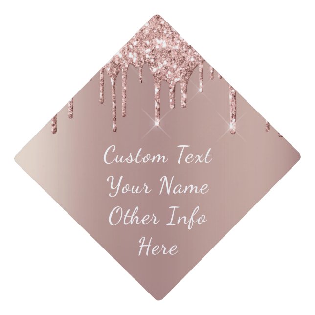 Rose Gold Custom Text Name Graduation Cap Topper (Front)