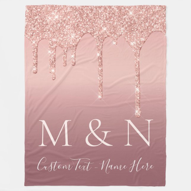 Rose Gold Custom Your Letters Name Fleece Blanket (Front)