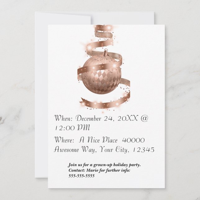 Rose Gold Customizable Holiday Party Inivitation Invitation (Back)
