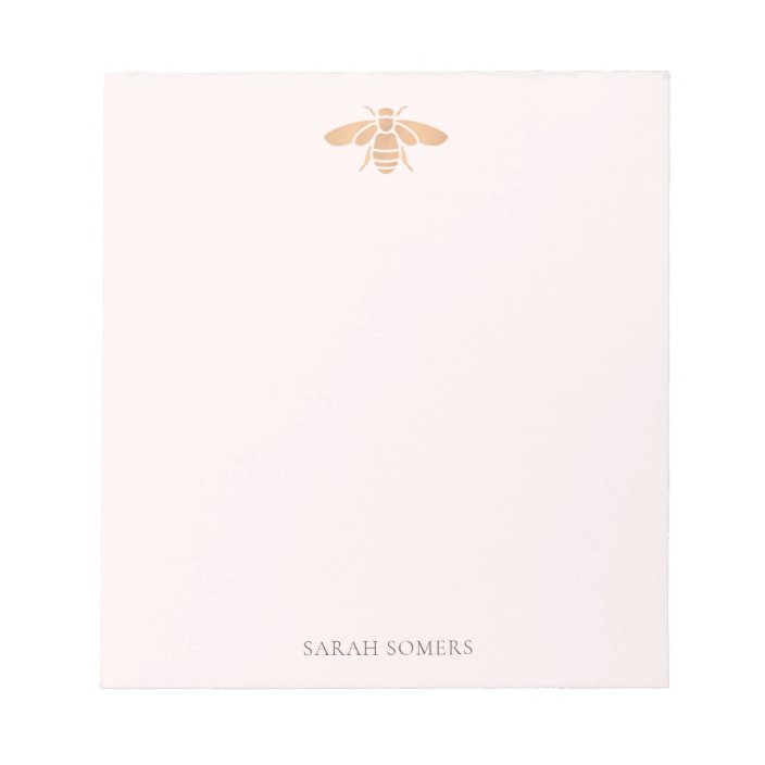 Rose Gold Cute Bee Pink Nature Personalized Notepad | Zazzle.com