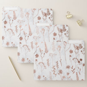Rose gold cute dried pressed flowers chic pattern file folder