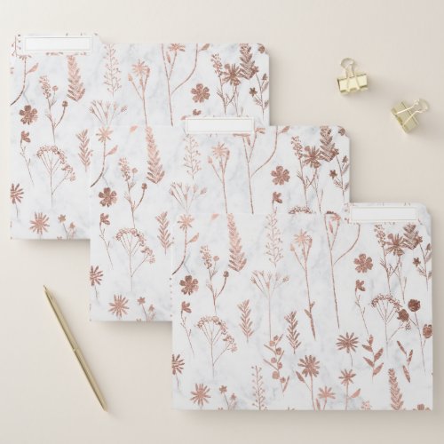 Rose gold cute dried pressed flowers chic pattern file folder