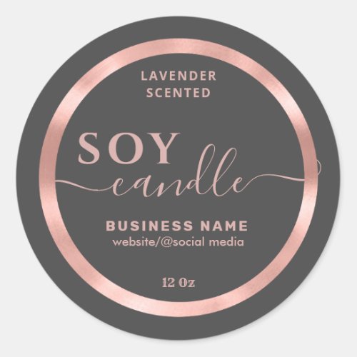 Rose gold cute simple script soy candle label