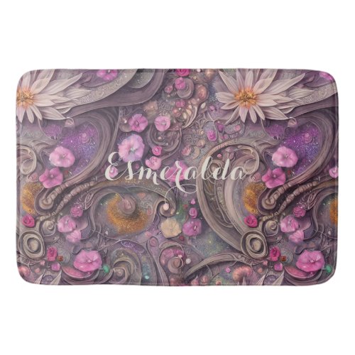 Rose Gold Daisy and Pansies Elegant Floral Bath Mat