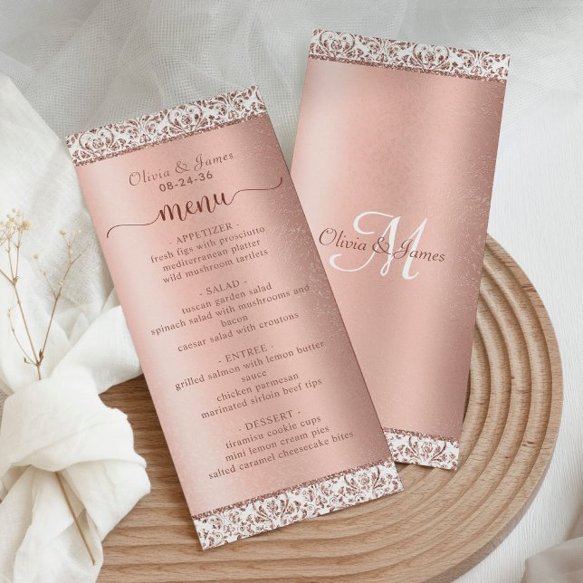 Rose Gold Damask Glitter Elegant Wedding Menu  (Creator Uploaded)