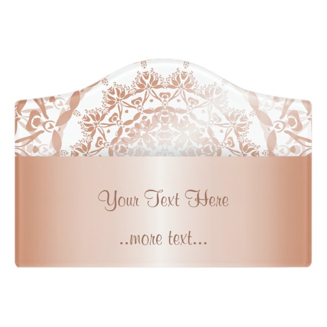 Rose Gold Damask Mandala Door Sign (Small Crest Front)