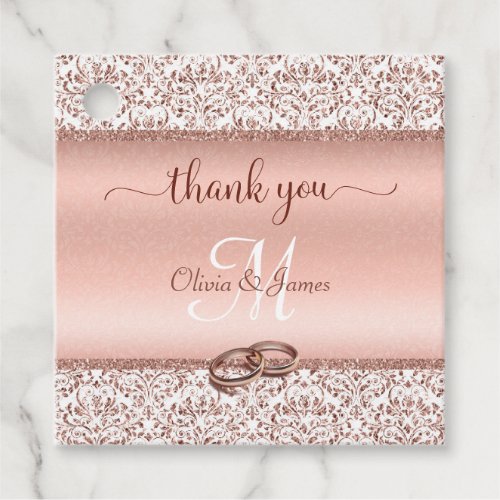 Rose Gold Damask Monogram Wedding Thank You  Favor Tags