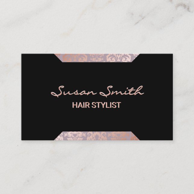 Rose Gold Damask Pattern Geometric Accents Business Card (Front)