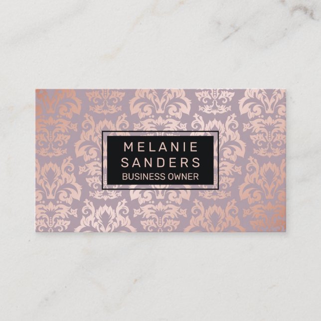 Rose Gold Damask Pattern | Luxury Business Card (Front)