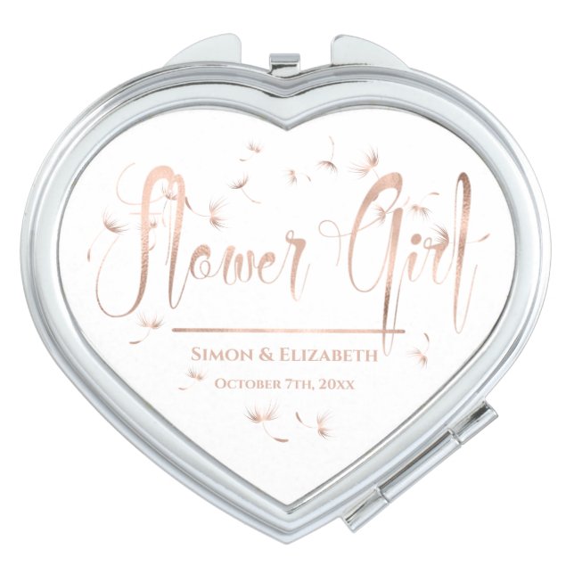 Rose Gold Dandelion Flower Girl Gift Compact Mirror (Front)
