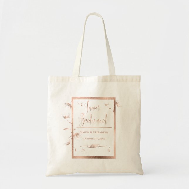 Rose Gold Dandelion Junior Bridesmaid Gift Tote Bag (Front)