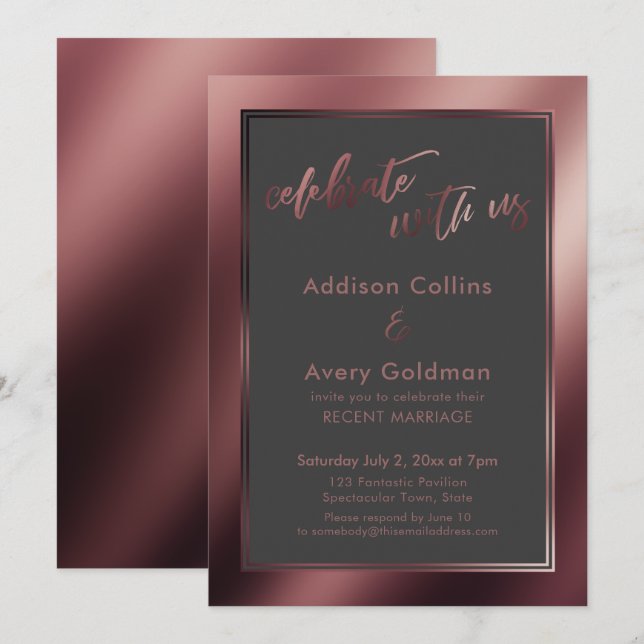 Rose Gold & Dark Gray Celebrate with Us Invitation (Front/Back)