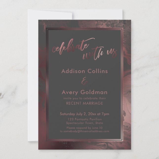 Rose Gold & Dark Gray Marble Celebrate with Us Invitation (Front)