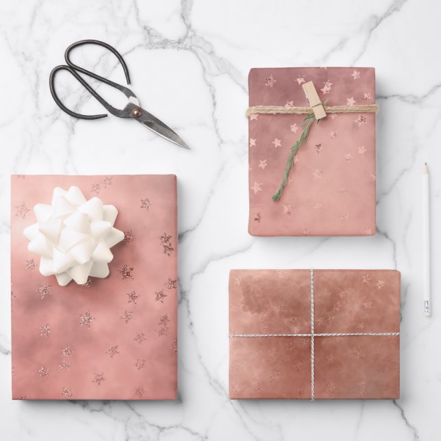 Rose Gold Dark Starry Cloud Wrapping Paper Sheets (Front)