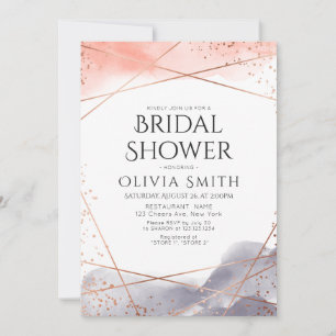 Rose Gold Dawn Watercolor Geometric Bridal Shower Invitation
