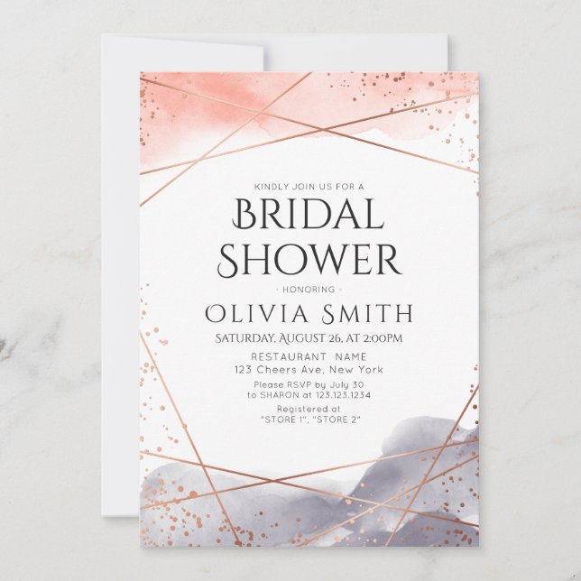 Rose Gold Dawn Watercolor Geometric Bridal Shower Invitation (Front)