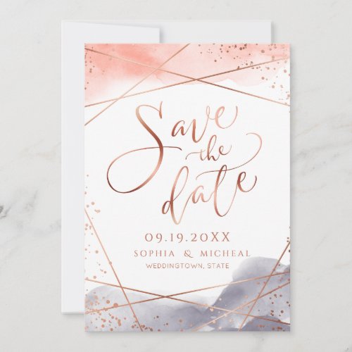 Rose gold dawn Watercolor Geometric calligraphy Save The Date