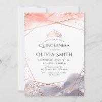 Rose Gold Dawn Watercolor Geometric Quinceanera