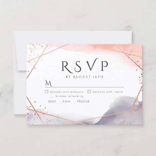 Rose Gold Dawn Watercolor Geometric Wedding RSVP