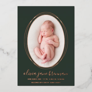 Rose Gold Deep Sage Birth Announcement